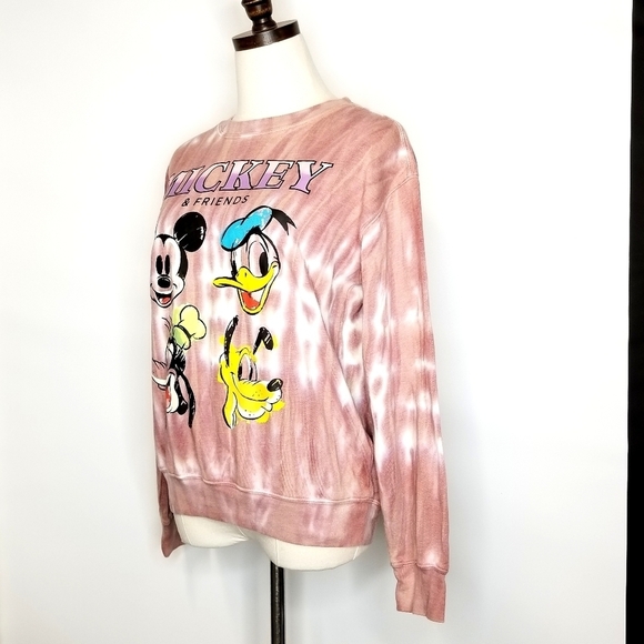 DISNEY Mickey and Friends Tie Dye Women's Peach Blush Crew Neck Sweater, Small - Picture 5 of 9
